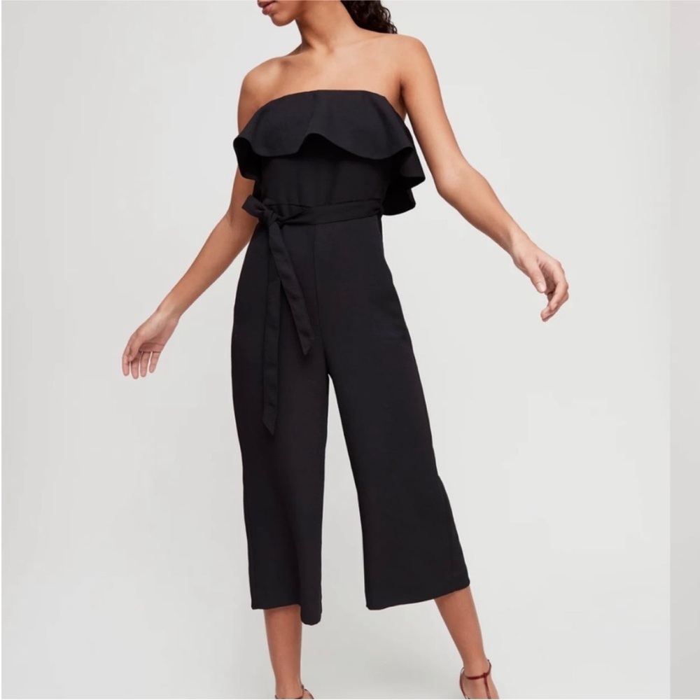 Aritzia Babaton Flutter Strapless Jumpsuit Black Size 8 Resort Minimalist